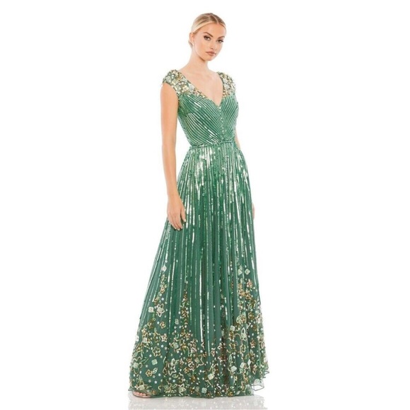 Mac Duggal‎ 5223 Sage Green Sequin & Floral Embellished Evening Gown 14 NWT